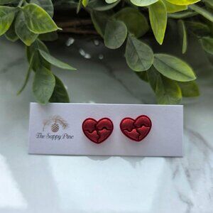 NEW Red Heart Puzzle Polymer Clay Stud Earrings